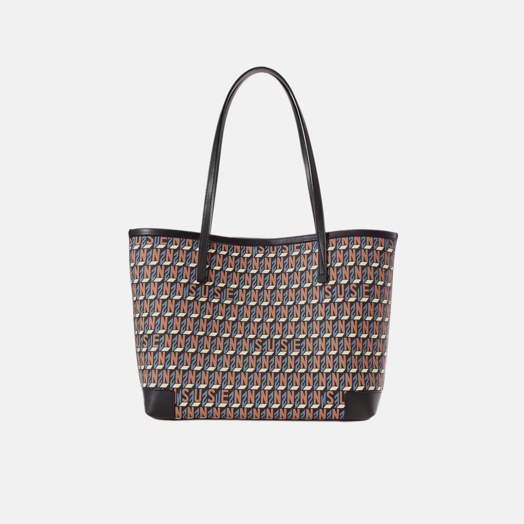 Brand Large Monogram Printed Tote Bag - Black