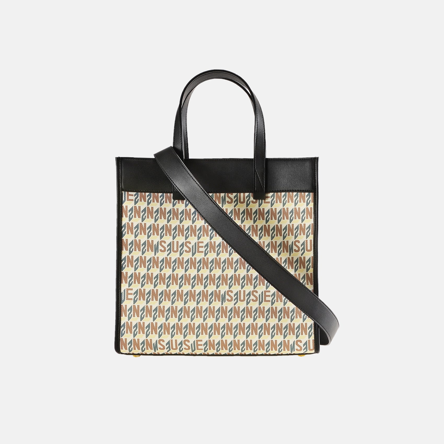 Brand Large Monogram Printed Lnclined Shoulder Bag - Apricot
