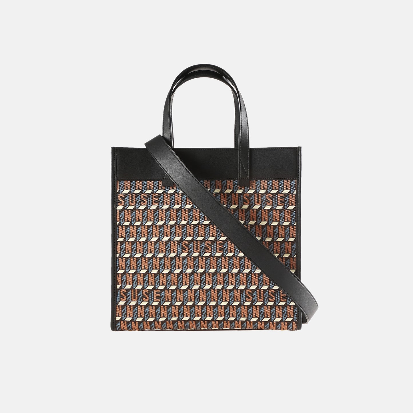 Brand Large Monogram Printed  Lnclined Shoulder Bag - Black