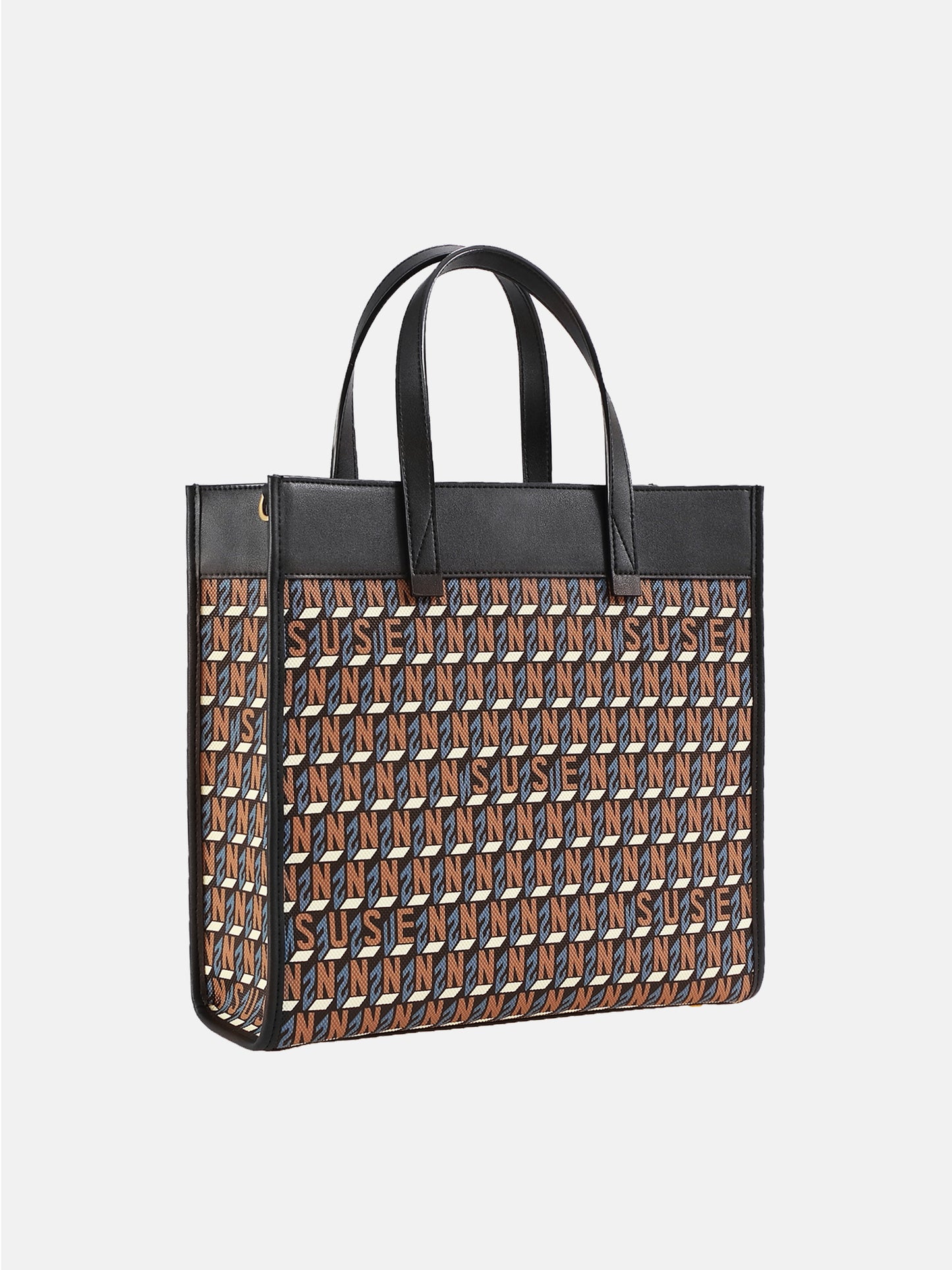 Brand Large Monogram Printed  Lnclined Shoulder Bag - Black