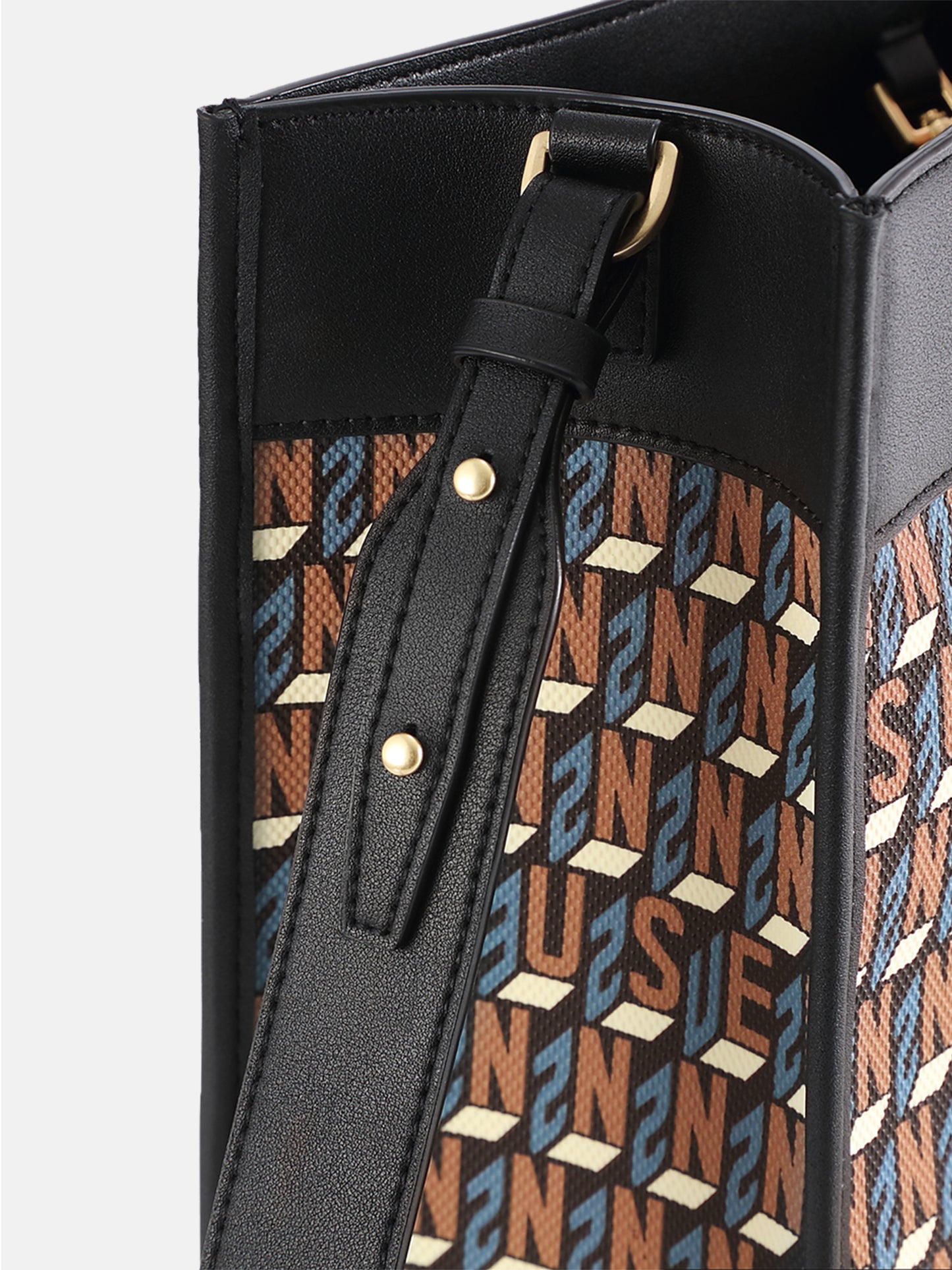 Brand Large Monogram Printed  Lnclined Shoulder Bag - Black