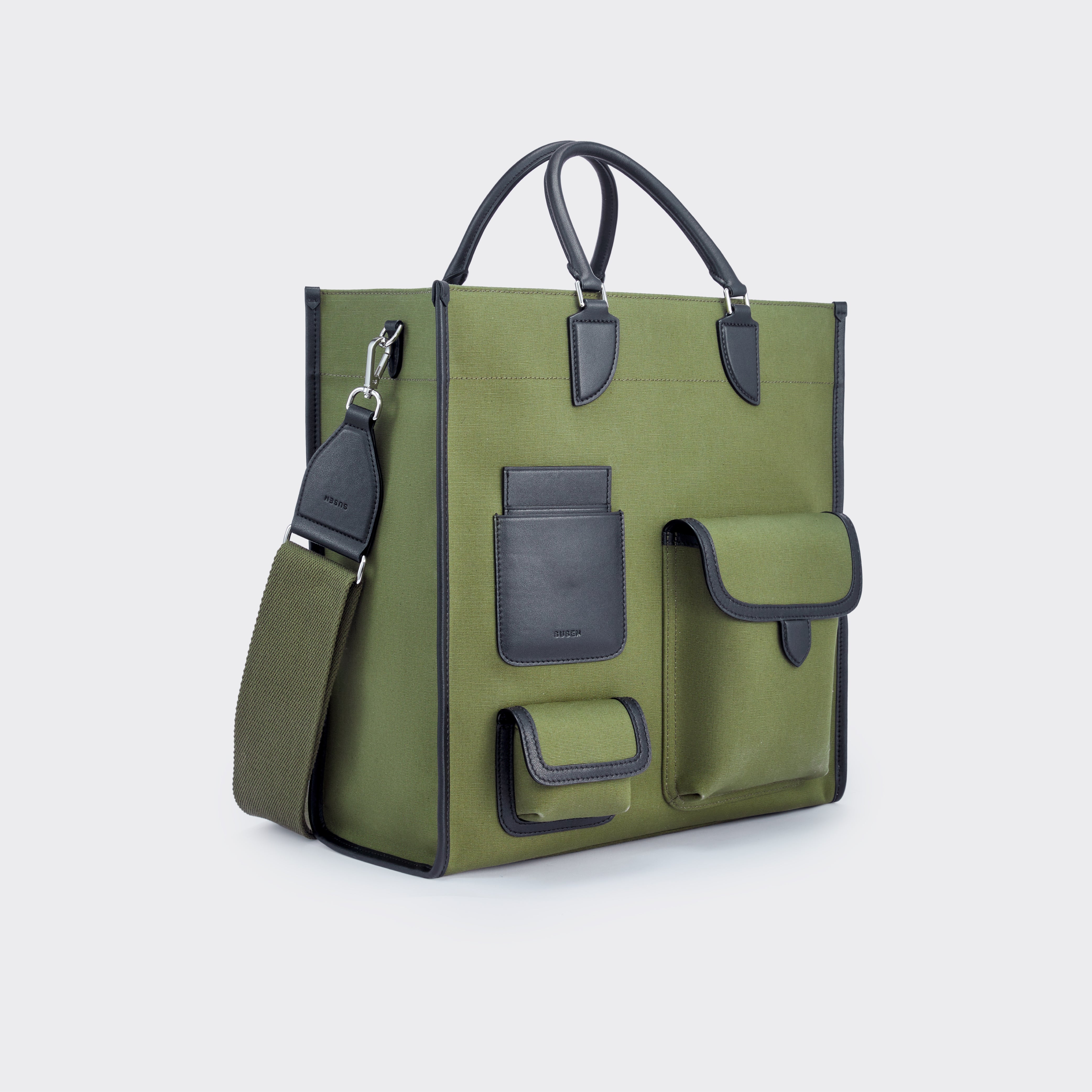 Gabriel Large Vertical Canvas Tote Bag  - Military green