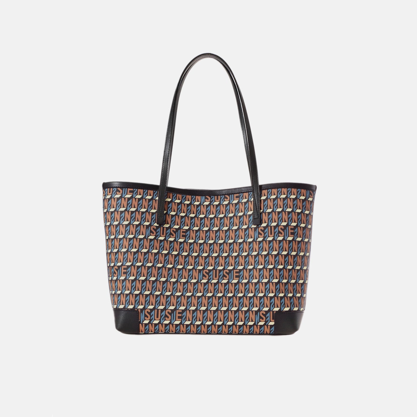 Brand Large Monogram Printed Tote Bag - Black