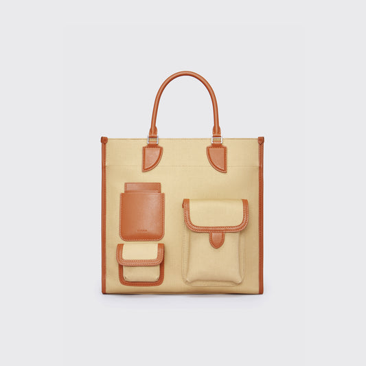 Gabriel Vertical Edition Small Size Canvas Tote- Khaki