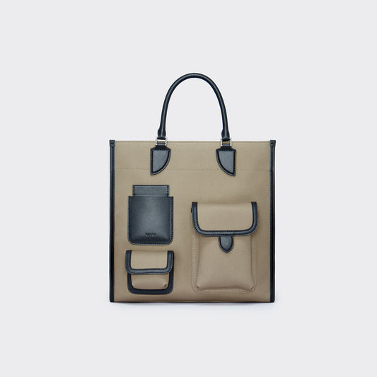 Gabriel Vertical Edition Small Size Canvas Tote- Mocha